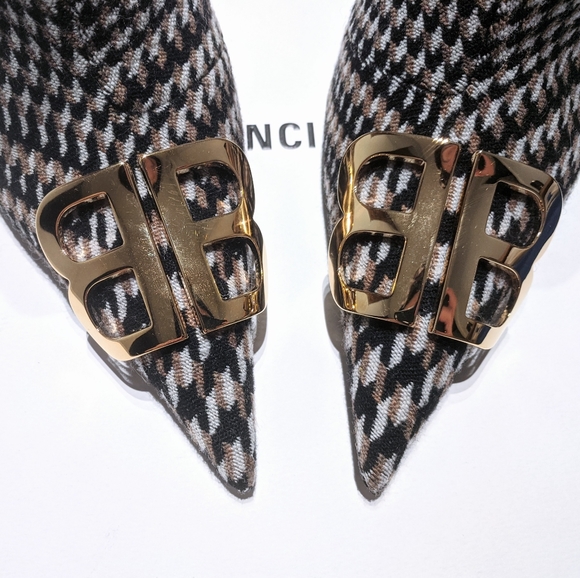 NIB💯Balenciaga🔥BB Knife Houndstooth Logo Boots - Picture 5 of 12